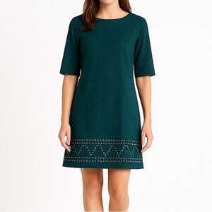 Spense Teal Faux-Suede Shift Dress w/ Silver Grommet Hem – Size 12